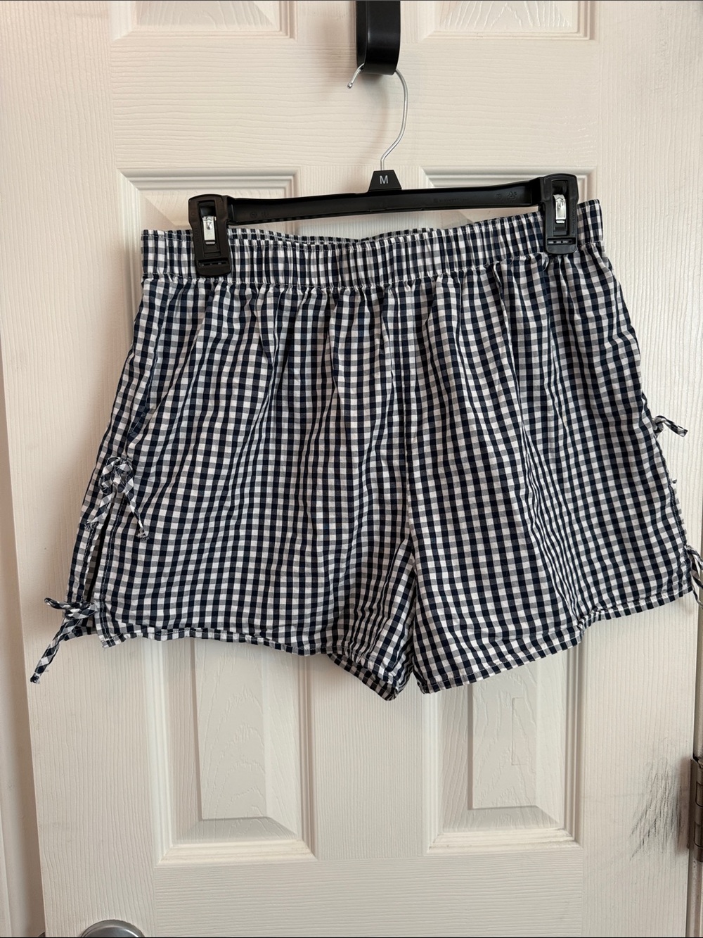 Women's Navy and White Gingham Boxer Shorts